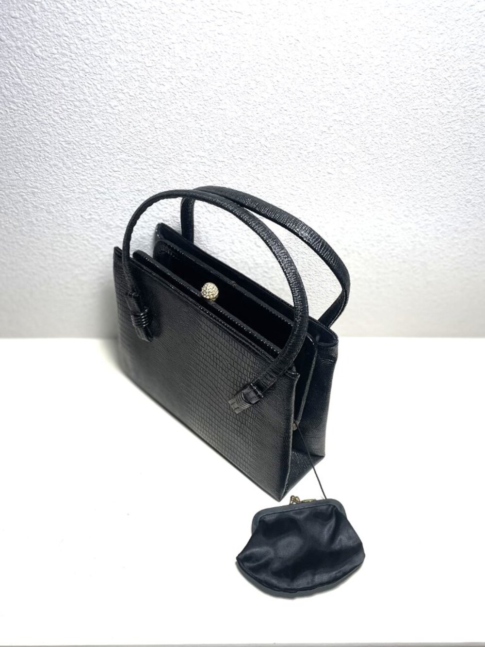 1950s Vintage After Five Black Hand Bag Evening Purse With Coin Purse